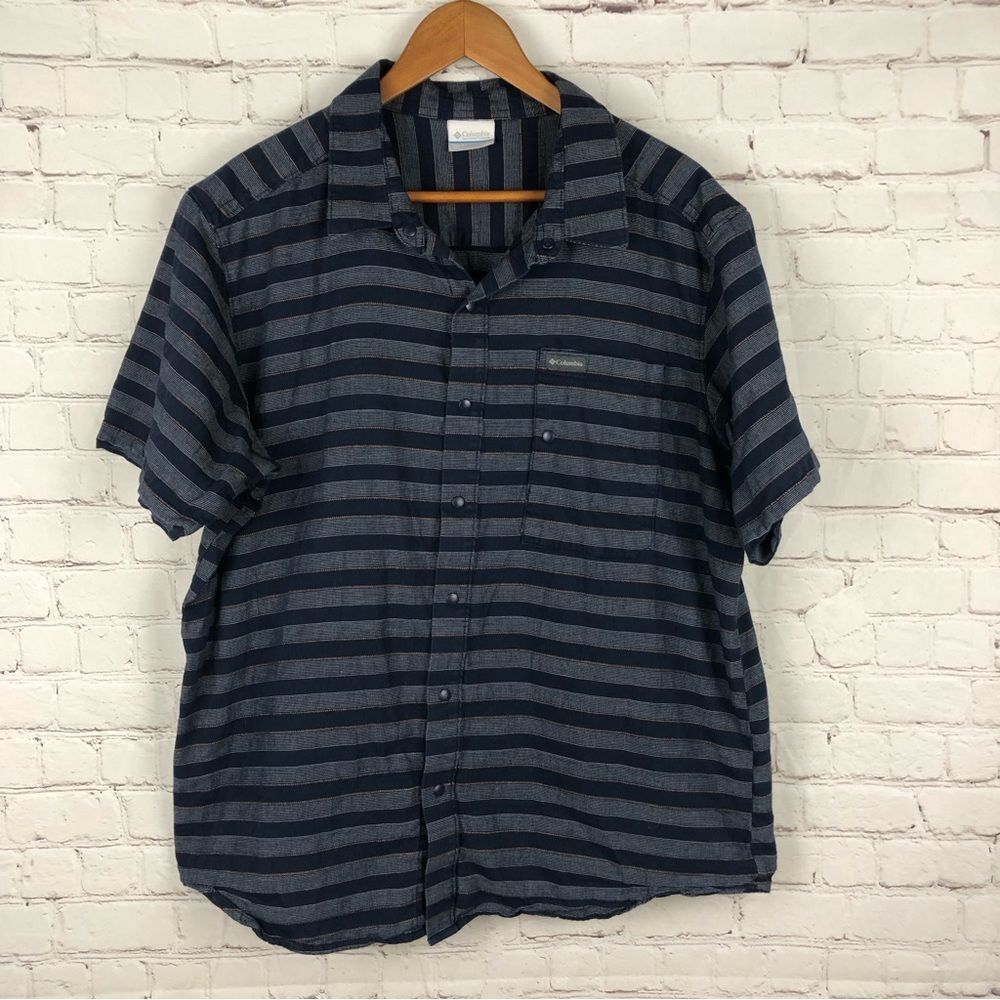 Columbia Blue Striped Button Up Men's Sz XL